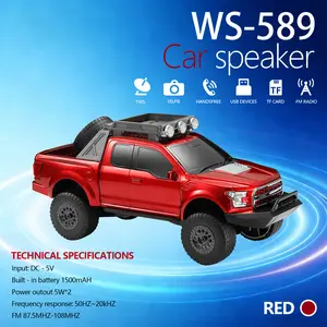 WSTER WS-589 Large pickup truckmodel Bluetooth speaker, supports USB, TF card,AUX and FM radio, TWS pairing. Suitable forindoor and outdoor, party, beach, birthday gift.Subwoofer 300°surround sound High-definition audio Big Truck