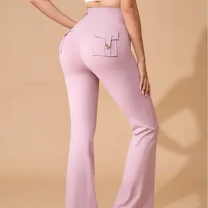 High Waist Yoga Pants with Phone Pocket| Butt Lifting Micro Flare Leggings No Chafing Workout Leggings