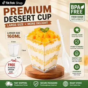 20psc Disposable Square Dessert Cup Free spoon included 2oz Durable Clear Trapezoidal Container PLASTIC PUDDING CUP