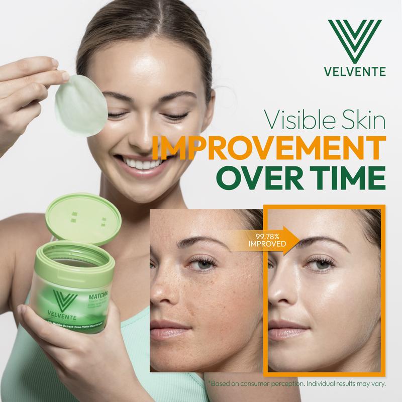 Velvente Matcha Korean Skincare PDRN Polish Toner Pads for Redness, Acne-Prone Skin, Dark Spot Brightening & Slow Aging, Korean Multi-Function Soothing Pore Refining, Exfoliating, All Skin Friendly | 100 Pads , Self-Care Set for Her