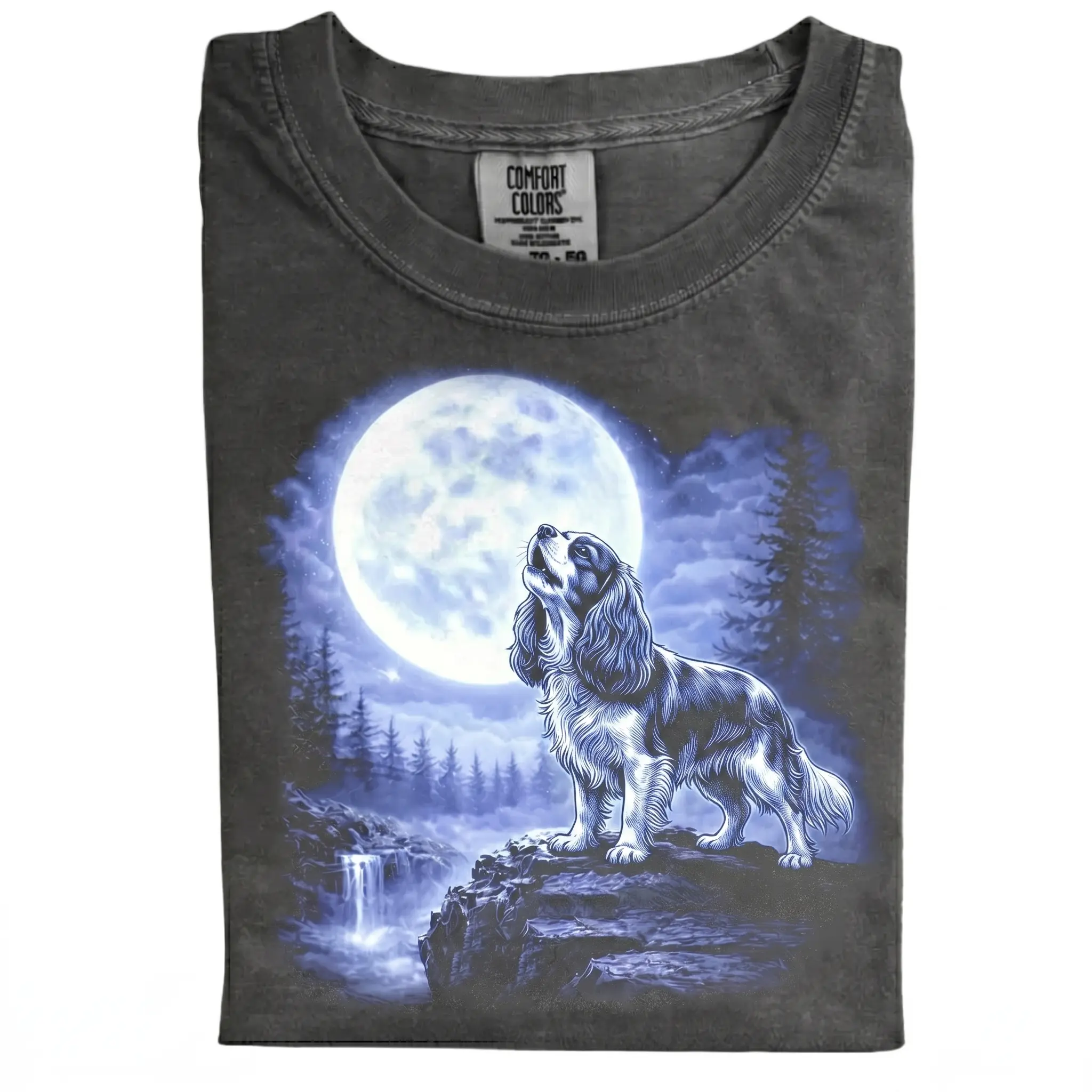 Cavalier King Charles Howling to The Moon T-shirt, Vintage 90s Funny Edgy Dog Graphic Tee, Animal Lover Gift, Unisex Fit Design, Gift for Dog Lovers