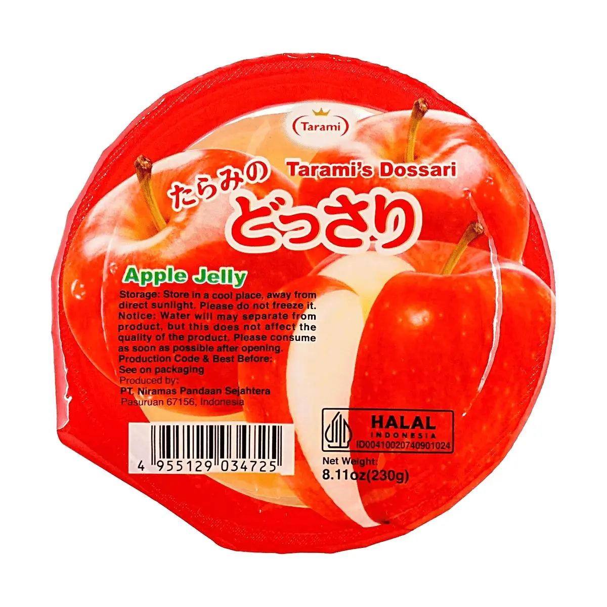 TARAMI Japan Juicy Apple Jelly with Real Fruit Chunks - Refreshing & Fat-Free Dessert, 230g