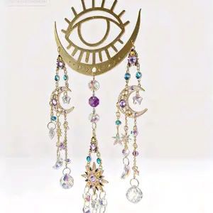 Sunnydaze Suncatchers Evil Eye Sun Moons with Crystal Charms and Moon Phases for Home Decor