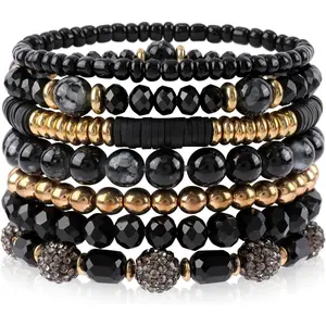 Stackble Beaded Bracelets for Women Boho Colorful Glass Faceted Beads Bracelets Natural Stone Gemstone Plastic Pearl Seed Beads Ball Beads Handmade Stretch Friendship Bracelets Bohemian Jewelry Gift