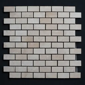 Ivory Travertine 1x2 Honed and Filled Mosaic Tile