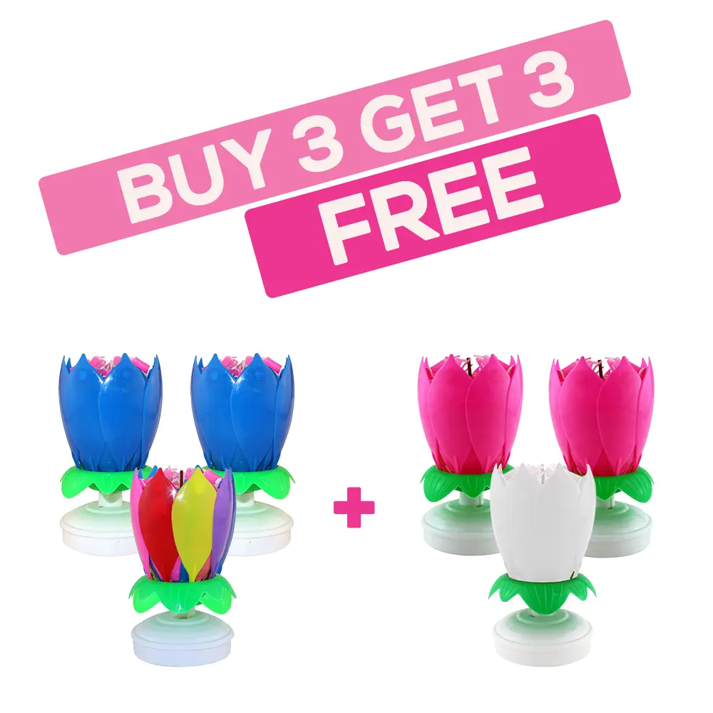6 Pack Bundle Awesome Blossom - Incredible Musical Lotus Flower Birthday Candle that Opens, Spins and Plays "Happy Birthday."