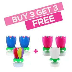 6 Pack Bundle Awesome Blossom - Incredible Musical Lotus Flower Birthday Candle that Opens, Spins and Plays "Happy Birthday."
