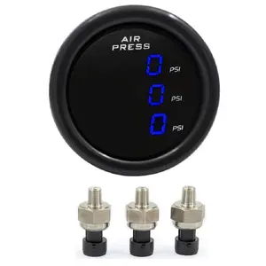LCD Three Pressure Air Pressure Gauge 290 PSI Air Pressure Gauge Kit-for Air Ride Suspension Systems -2Inch 0-290PSI with 3Pcs 1/8NPT Sensors and 16.5ft Sensor Cable LCD Blue