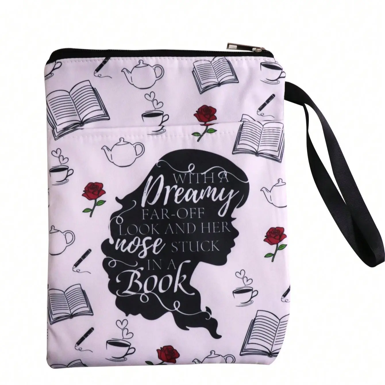 Book Pattern Zipper Book Cover, 1 Count Waterproof Book Cover with Pocket, Washable Fabric Book Pencil Case, Desk Organizer for Home Office School, Waterproof File Organizer, Office Desk Accessories, Office Essentials
