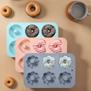 Silicone Donut Molds 6 Cavity Silicone Pancake Mold Non-stick Doughnut Pan Muffin Cupcake Bagel Making Tray Baking Tool for Thanksgiving and Christmas