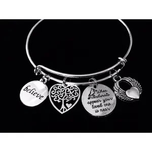 Believe When Cardinals Appear Silver Bangle Adjustable Charm Bracelet with One Size Fits All Design for Loved Ones