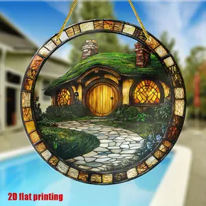 2D Flat Hill House Light Catcher, Country Fairy Tale Art, Perfect for Living Room, Porch, Garden Decor, Outdoor Decor, Ideal Moving Gift, 11 Holidays