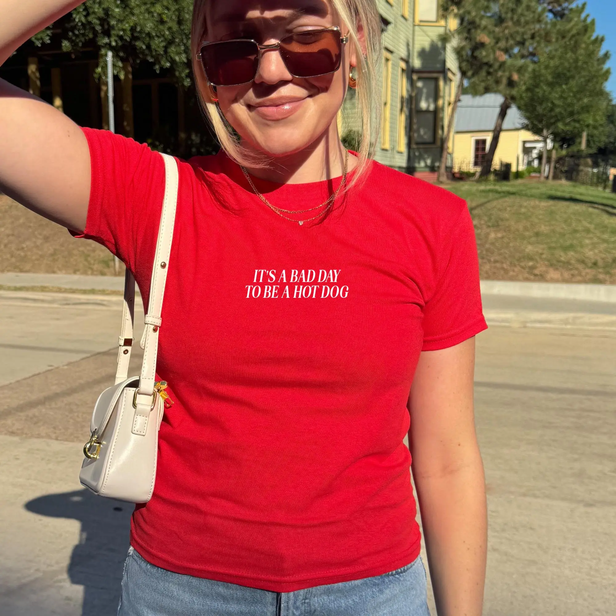 Bad Day to Be a Hot Dog Baby Tee Fourth of July Shirt Trendy Summer Graphic Tee USA Party Shirt Lake Day 4th of July Tee