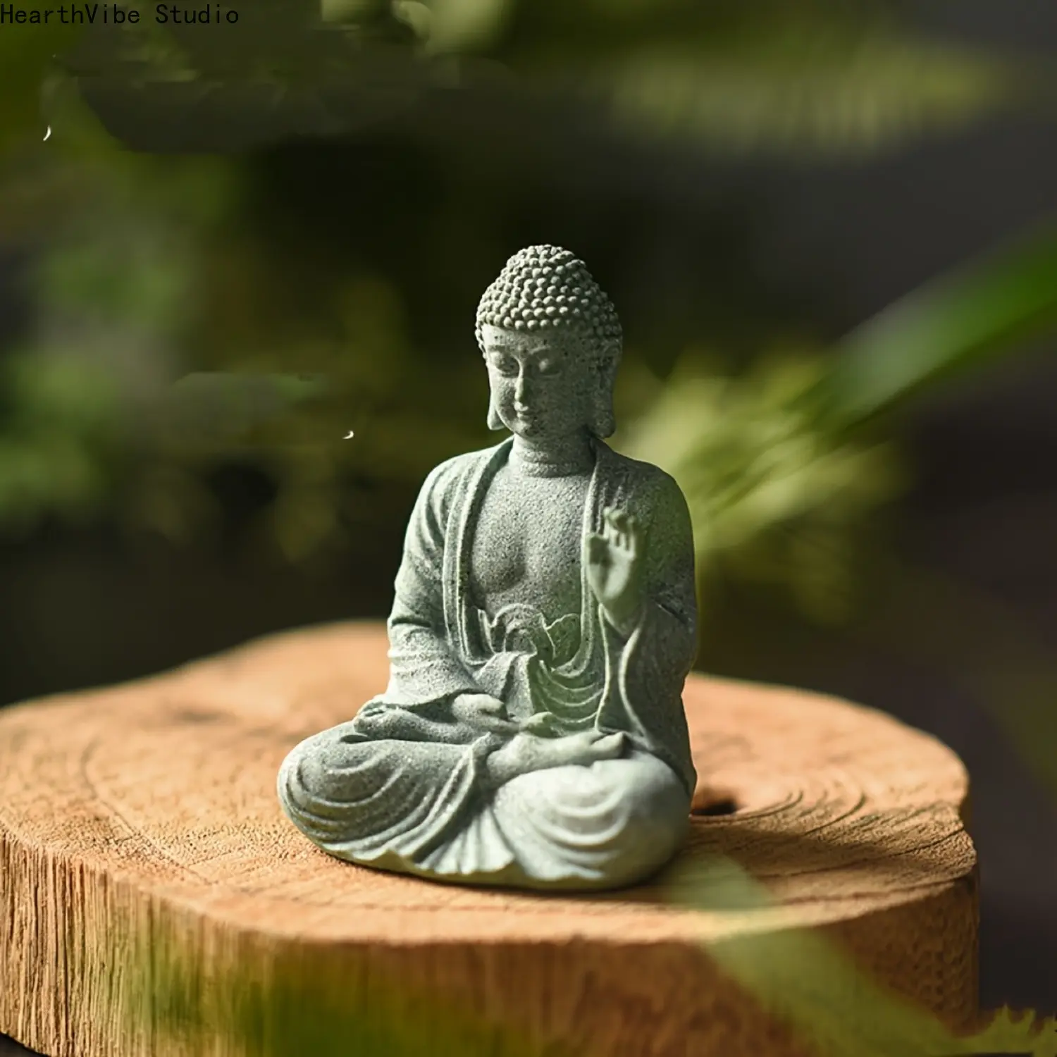 Green Sandstone Buddha Statue with Lotus Base, Zen Spiritual Decor for Indoor, Outdoor, Garden and Aquarium Landscaping, Religious Decorations