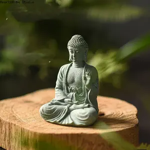 A Green Sandstone Zen Buddha Statue with Lotus Base — Meditative Art suitable for indoor and outdoor display, aquarium landscaping, and garden decoration.