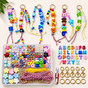 328Pcs DIY Beaded Keychain Making Kit Chunky Letter Beads Craft Set for Bag Charms Birthday Gifts