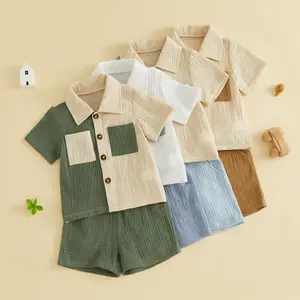 Imcute Toddler Baby Boys Summer Outfits Set Contrast Color Turn Down Collar Short Sleeve Shirts Tops Shorts Kids 2Pcs Clothes Set