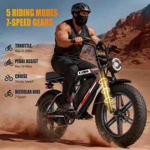 Adult Electric Bike--C200 | 1000W High-Power Motor, 31MPH Max Speed, 20'' Fat Off-Road Tires & Front Suspension System, Multiple Riding Modes + 7-Speed Gears, Dual-Range Modes, Ideal for Daily Commuting & Weekend Trips