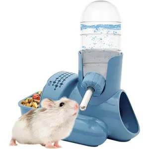 3 in 1 Hamster Water Bottle No Drip Small Animal Water Bottle Automatic Bottle Dispenser with Food Container Base Hut and Hideout Base 4oz/120ml,Leekproof, BPA Free