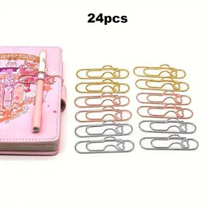 Random Color Metal Pen Clips 24 Counts Cute Pen Buckle & Paper Clip for Journal Diary Stationery Accessories Durable Non Wooden Versatile Usage