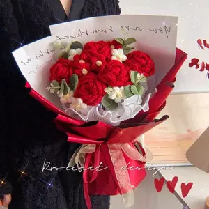 Handmade Crochet Flower Bouquet, Artificial Flowers for Home Decor, Wedding, Party, Anniversary, Perfect Gift for Valentine's Day, Mother's Day, Birthday