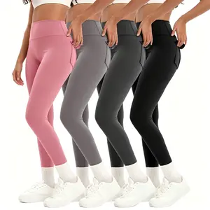 4 Pack High Waisted Leggings with Pockets - Buttery Soft Tummy Control Workout Leggings, Non-See-Through 4-Way Stretch Yoga Pants for Women