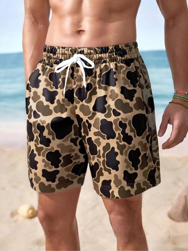 Men's Regular Fit Camo Print Drawstring Waist Beach Shorts, Camo Swim Trunks, Casual Comfy Breathable Swim Shorts for Summer, Men's Shorts for Beach Vacation Men's Regular Fit Camo Print Drawstring Waist Beach Shorts, Camo Swim Trunks, Casual Comfy Breathable Swim Shorts for Summer, Men's Shorts for Beach Vacation