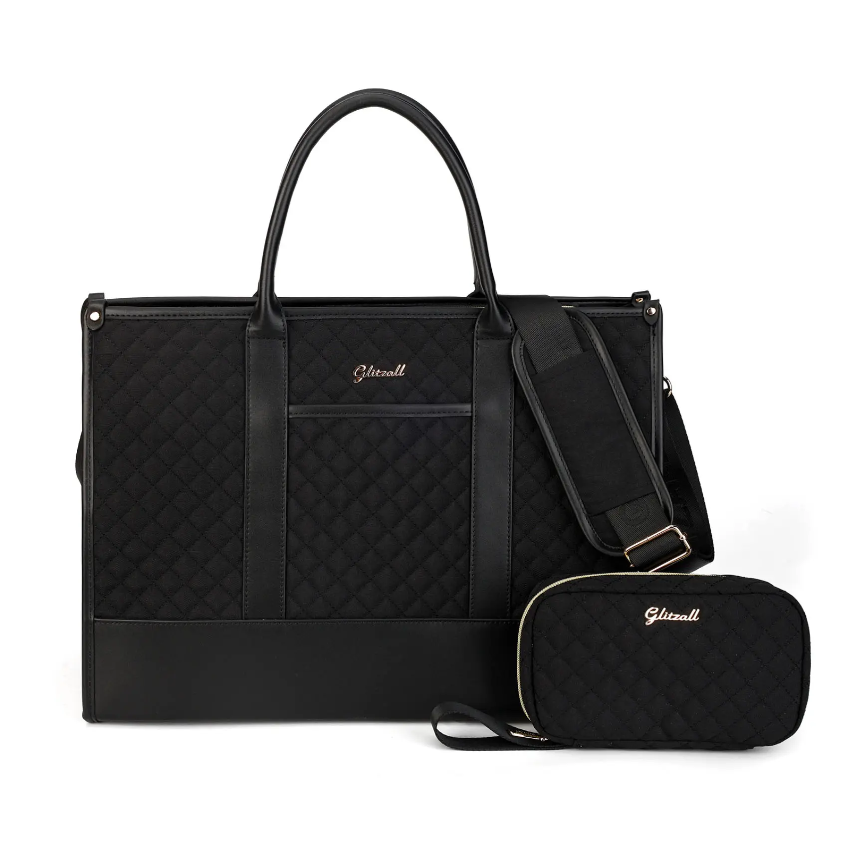 GLITZALL Women's Quilted Laptop Tote Bag, Water-Resistant Multi-Pocket Office Work Purse with Clutch & Pouch, Elegant Commuter Bag Fits 15.6" Laptop, Office Work Bag
