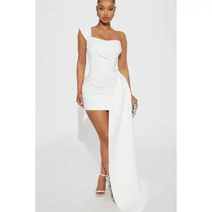Isabella Removable Train Satin Mini Dress - White