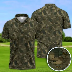 Men’s Mallard Duck Camo Golf Polo – Waterfowl Pattern Funny Crazy Golf Shirt for Golfers