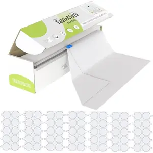 54 in X 98.4 Ft Plastic Table Cloth Roll Disposable White Tablecloth with Slide  Box for Rectangle Round Tables,Picnic,Camping,Banquet,Party,Birthdays,  Shower [with Fixed Stickers]