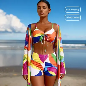 Premium Chlorine-Resistant Quick-Dry Swimwear UPF50+ Sun Protection High-Elastic Nylon Tummy Control Slimming 3-Piece Bikini Set