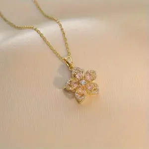 Women's Rhododendron Necklace, Synthetic Zircon Jewelry Gift for Women, Valentine's Day Party Wear Accessory, Daily Wear Necklace, Flower Pendant