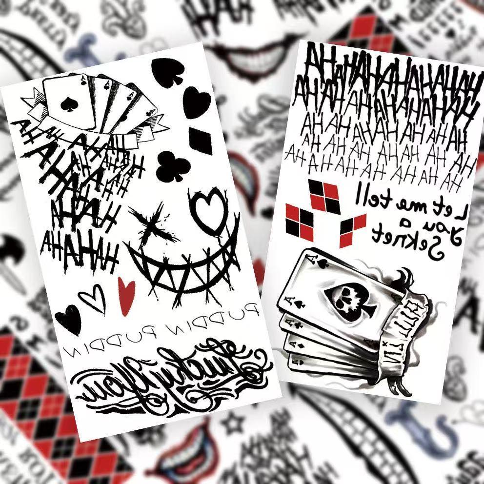 10 Halloween Playing Card Clown Makeup Temporary Tattoos: Cartoon Faces, Cute Pumpkins, Ghosts, and Skulls