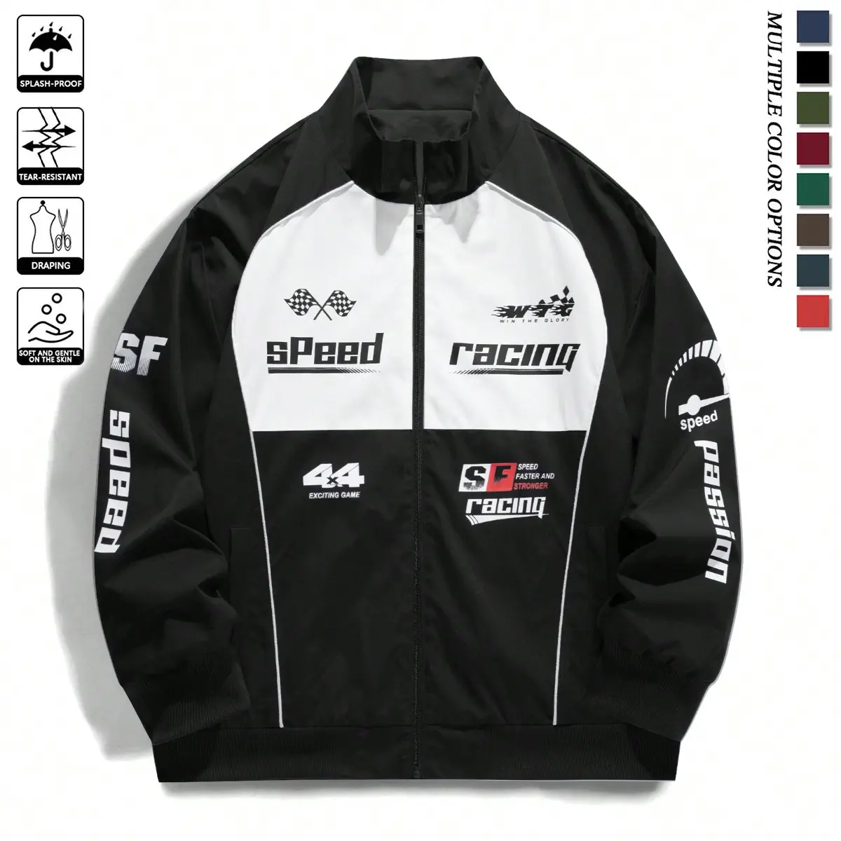 Men's casual stand up collar racing style street style INSY2K jacket, made of durable fabric, decorated with letters and patterns, suitable for cycling, daily wear, sports wear, suitable for spring and summer seasons  Green Stylish Longsleeves