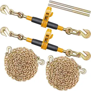 Ratchet Chain Binder 2PCS 3/8"-1/2" Heavy Duty Load Binders with G80 Chains 12000 lbs Secure Load Limit Labor-saving Anti-skid Handle Tie Down Hauling Chain Binders for Flatbed Truck Trailer