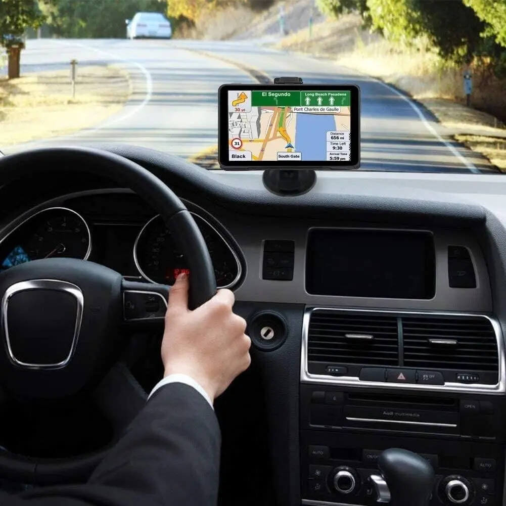 Portable 7 Inch GPS Navigation Unit for Car Truck, HD Touch Screen, Voice Direction Route Planning, FM Broadcast Function, Speed Warning Alert, POI Search, Complete Accessories with Sunshade & Mounting Bracket