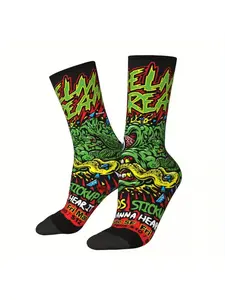 Badass Poster Socks for Men - Full-Body Vibrant 3D Printed Graphic Socks with Bold Graffiti Art, Durable Polyester, Hand Wash