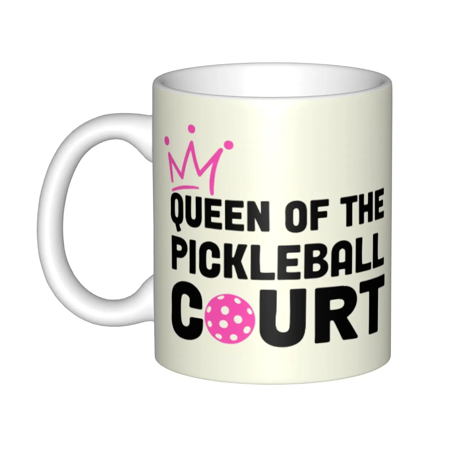 Queen of the Pickleball Court Pickleball Gifts for Women Ceramic Mug Gifts for Pickleball Lovers Coffee Cup 11 oz White Novelty Drinkware