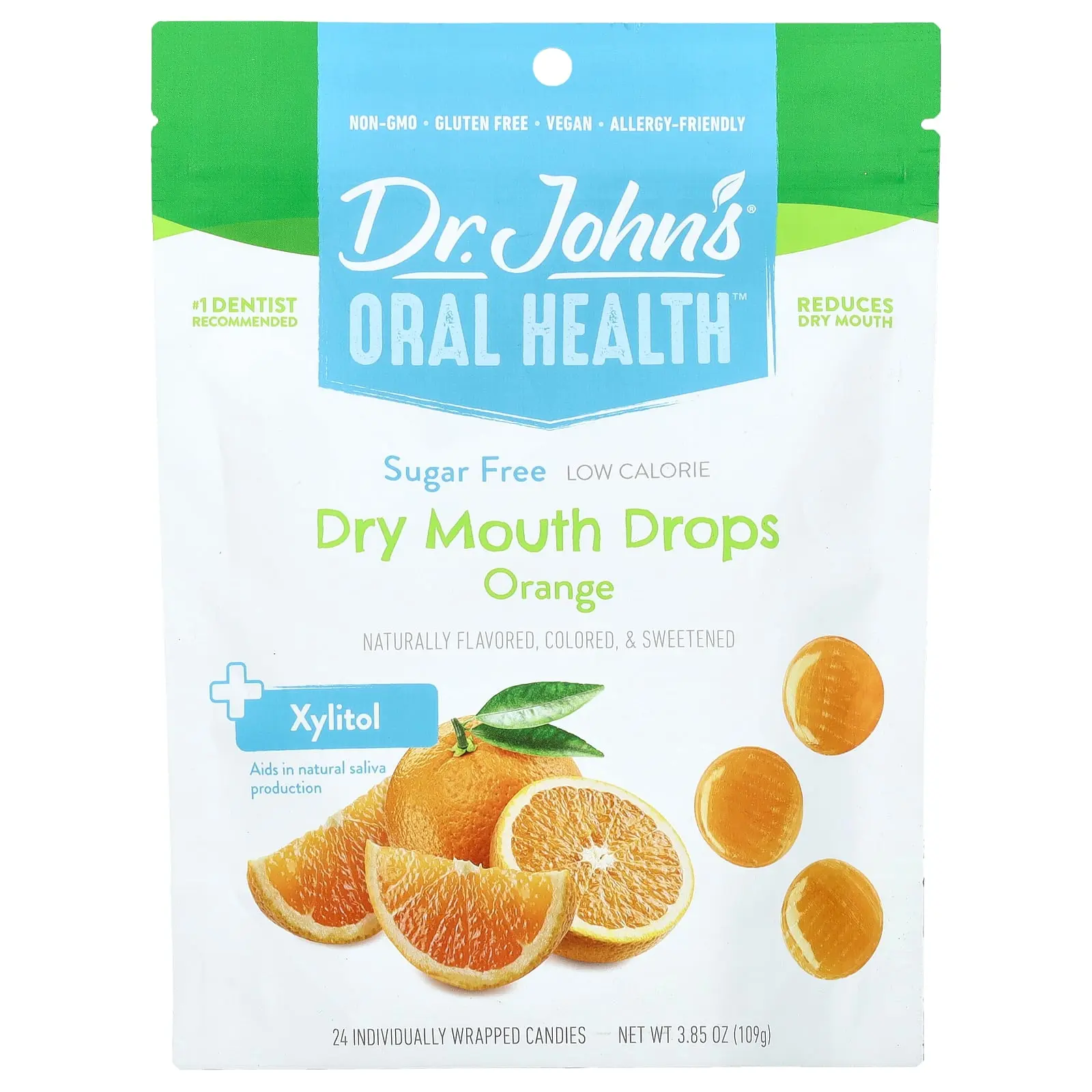Dr. John's Healthy Sweets Oral Health™, Dry Mouth Drops, + Xylitol, Orange, 24 Individually Wrapped Candies. 3.85 oz (109 g)