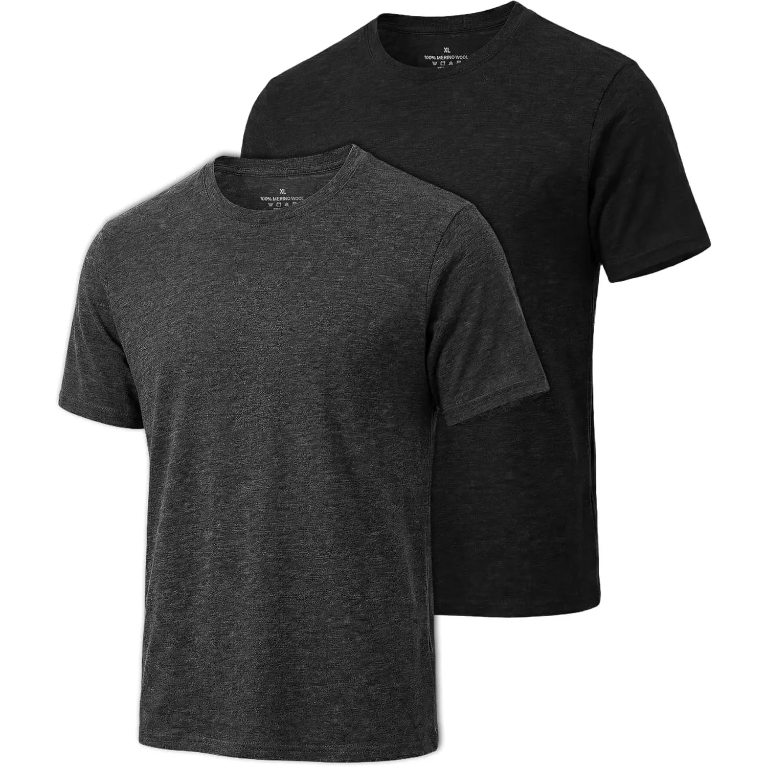 100% Merino Wool T-Shirt for Men 2 Pack, Lightweight Wool Short Sleeve Slim Fit Base Laye, Breathable Soft Undershirt