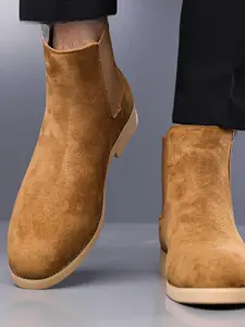 Men's Fall Winter New Faux Suede Chelsea Boots Rubber, Elastic Design High-End Breathable Simple Classic Vintage Large Size (38-48) Casual Boots