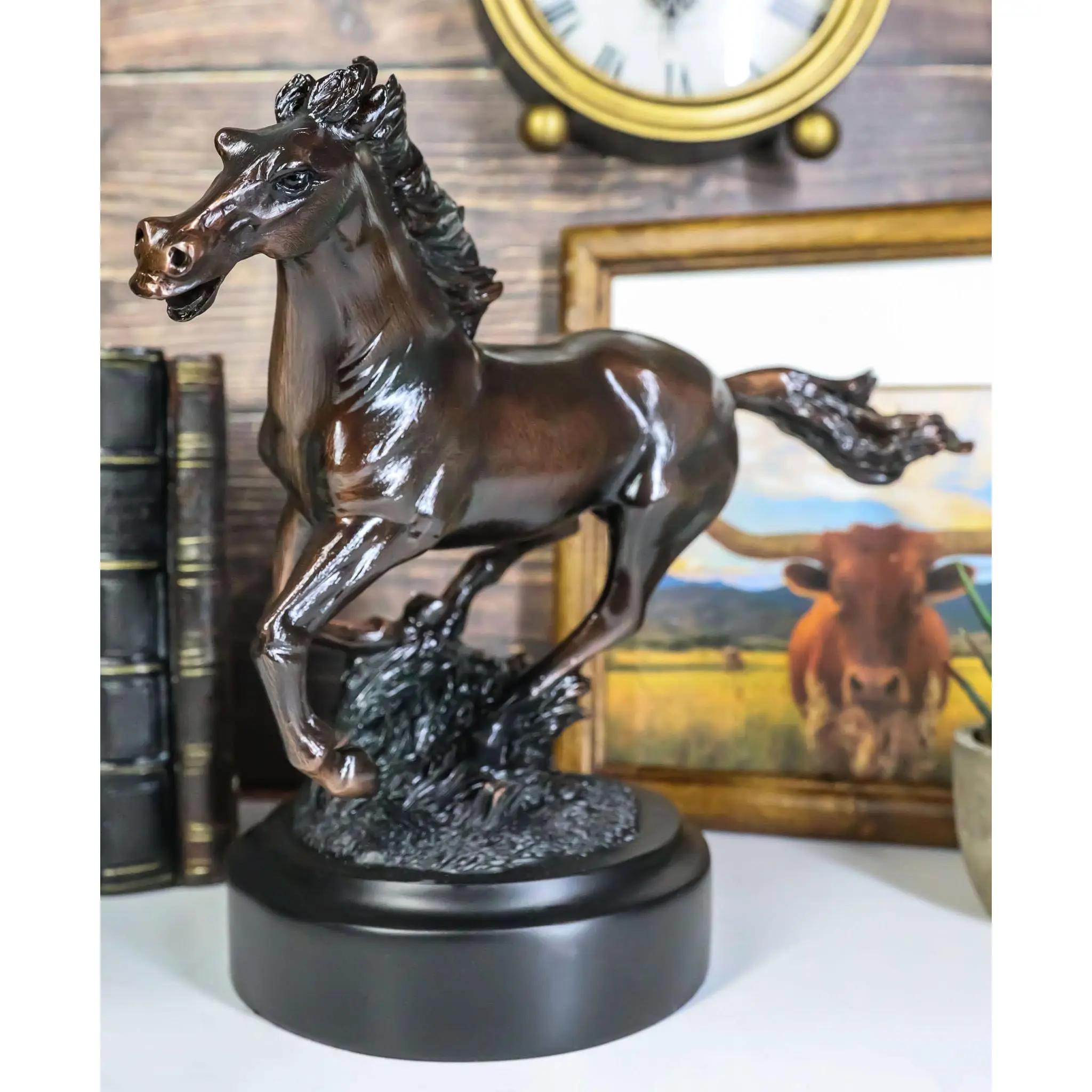 Ebros Gift Bronze Plated Wild West Galloping Horse Statue, 10.5" Long Western Figurine, Home Decor Accessory for Equestrian Home Decor