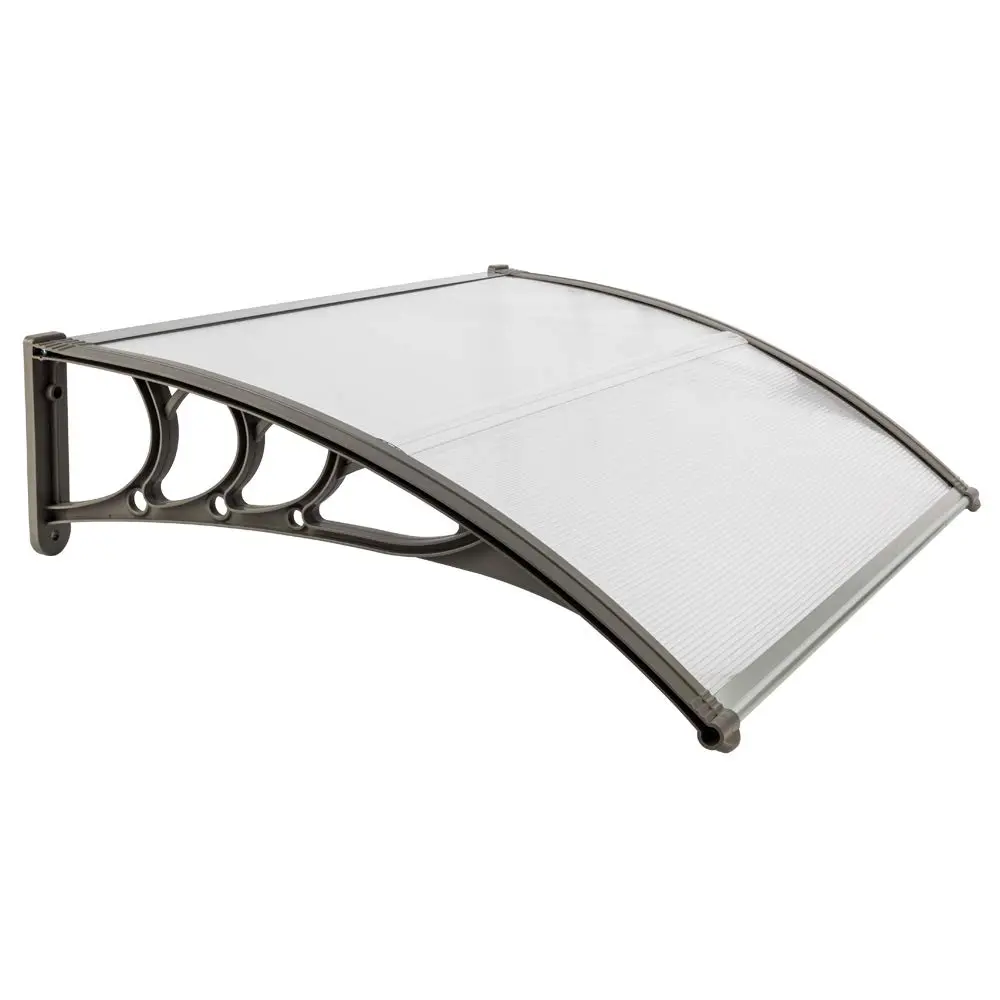 Outdoor Patio Domestic Eaves Canopy Mini Shelter (1 Unit, 40"x30"/100x80 cm) - Sturdy Polycarbonate Hollow Plastic Cover, Transparent Sheet, Grey Brackets, Aluminum Bars, UV Protection, ABS Parts, Assembly Required Rain Shelter for House Decoration