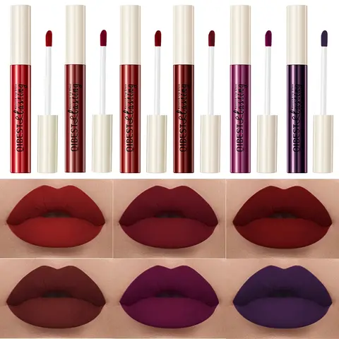 6-Pack Matte Velvet Liquid Lipstick Set, Waterproof & Long-Lasting for 24 Hours, Non-Stick, Silky Smooth Matte Finish, Daily Essential Lip Makeup