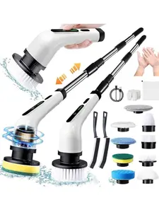 2026 Electric Rotary Scrubber, Rechargeable Cleaning Brush, Shower Scrubber With 9 Brush Heads, 2H Power 2-Speed, Adjustable Extended Handle, IPX7 Waterproof For Tubs Tile Floors Cars, White Easter Gift