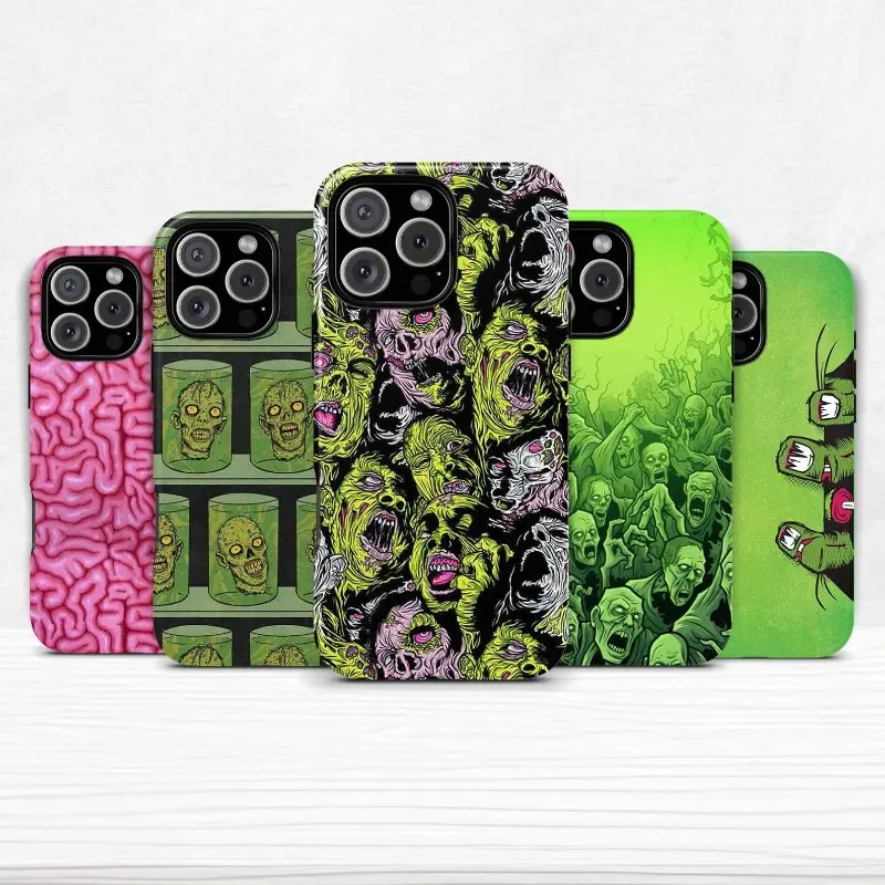 Zombie Horror-Themed Dual-Layer Protective Smartphone Casing - Handheld Cellphone Case for iPhone 11-17 Pro Max/Plus, Samsung Galaxy S23-S25 Series Devices
