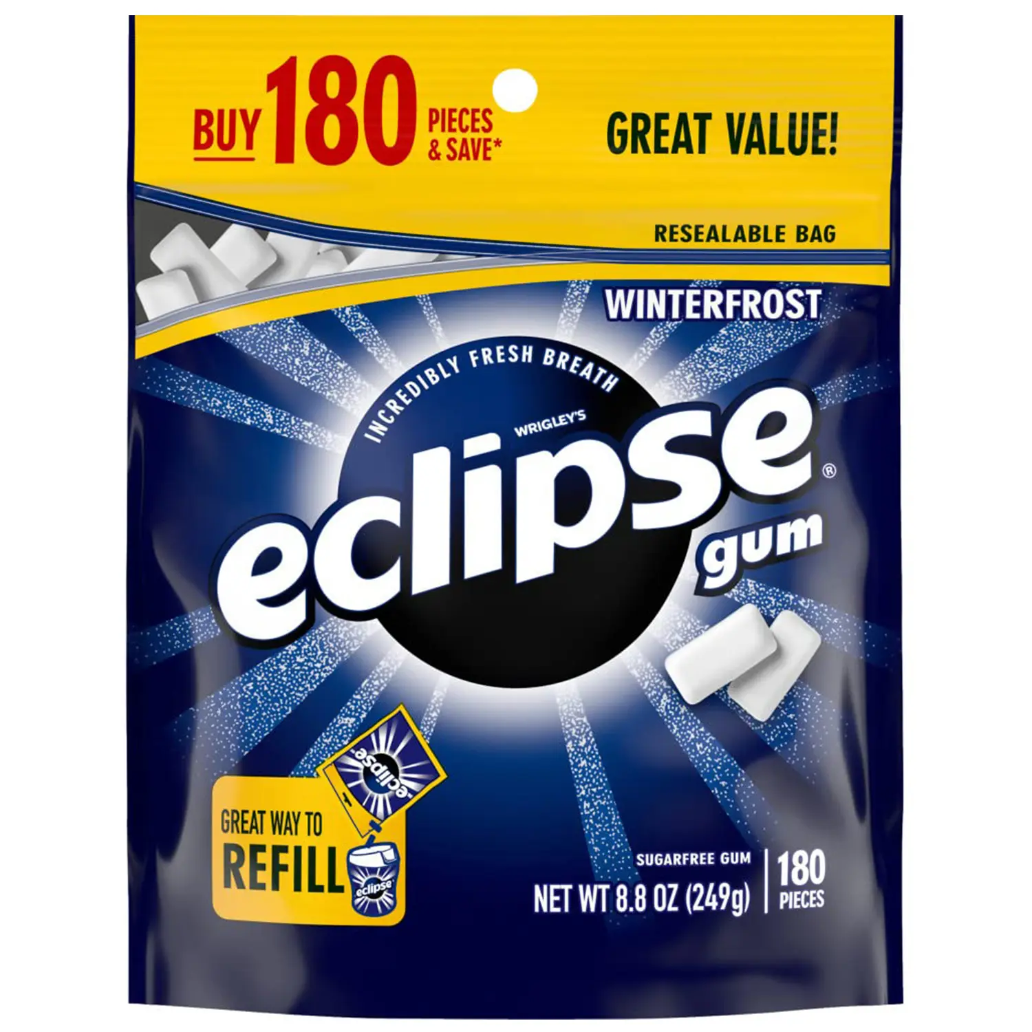 ECLIPSE Winterfrost Sugarfree Gum, 8.8-Ounce 180 piece bag Flavor Mint