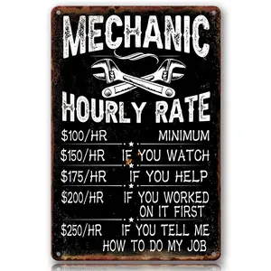 Decorative Signs & Plaques ,Mechanic Hourly Rate Metal Sign Vintage Retro Rustic Patio Home Décor Gift Print Present, 8x12 Inch Rust Free Aluminum