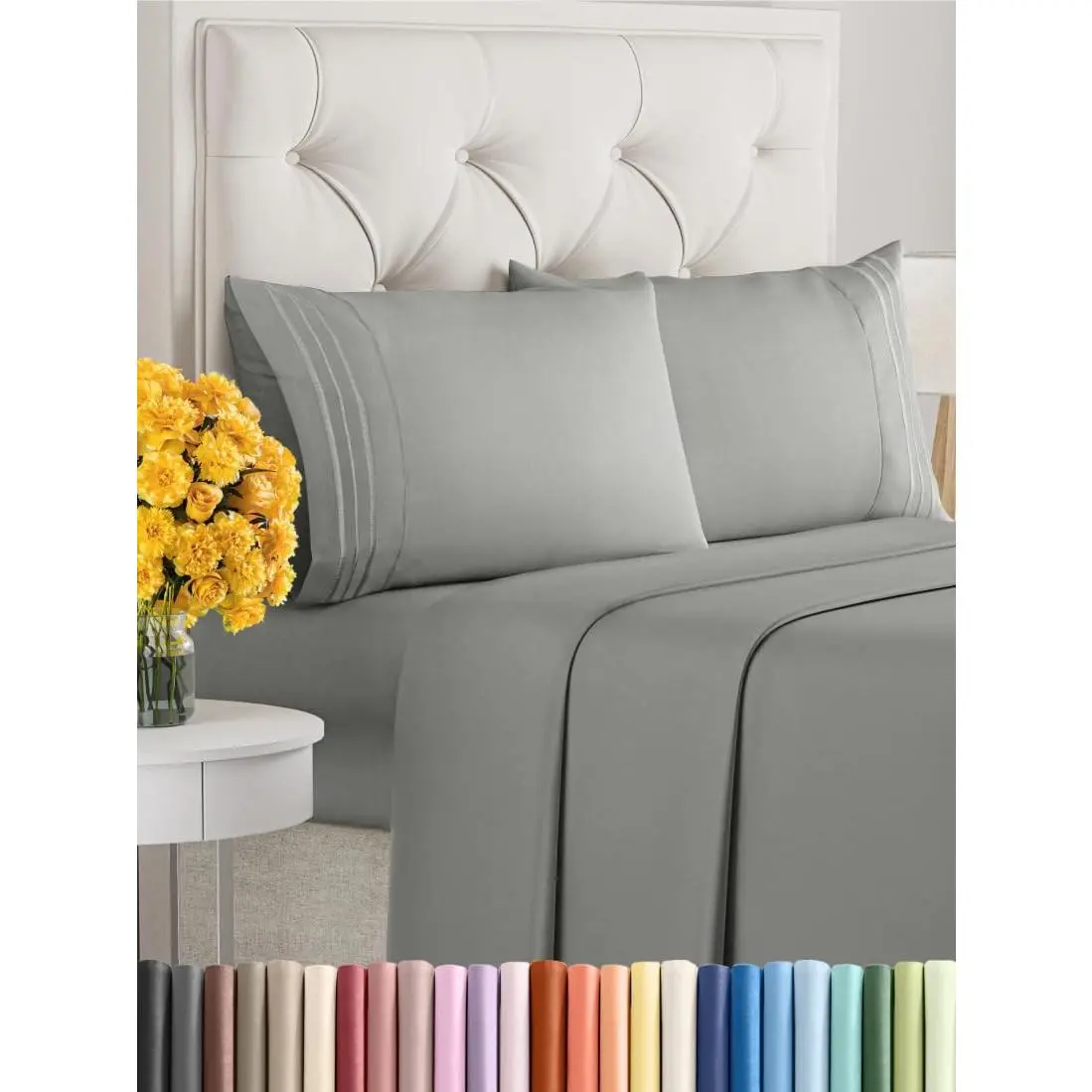 Microfibre Full Size 4-Sheet Bedding Set - Extra Cooling, Durable, Deep Pockets, Easy-Fit, Wrinkle Resistant, Double Brushed Slate Grey Oeko-Tex Bedding for Adults, Machine Washable, Four Sheets